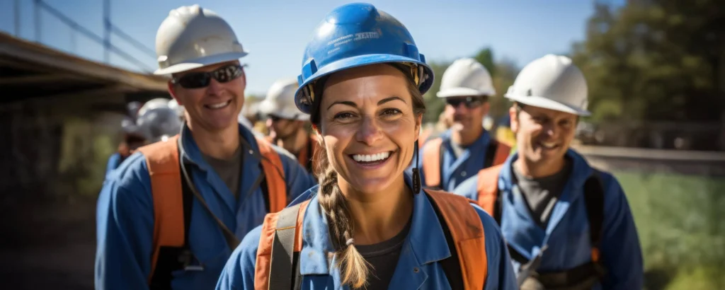 Smiling construction employees