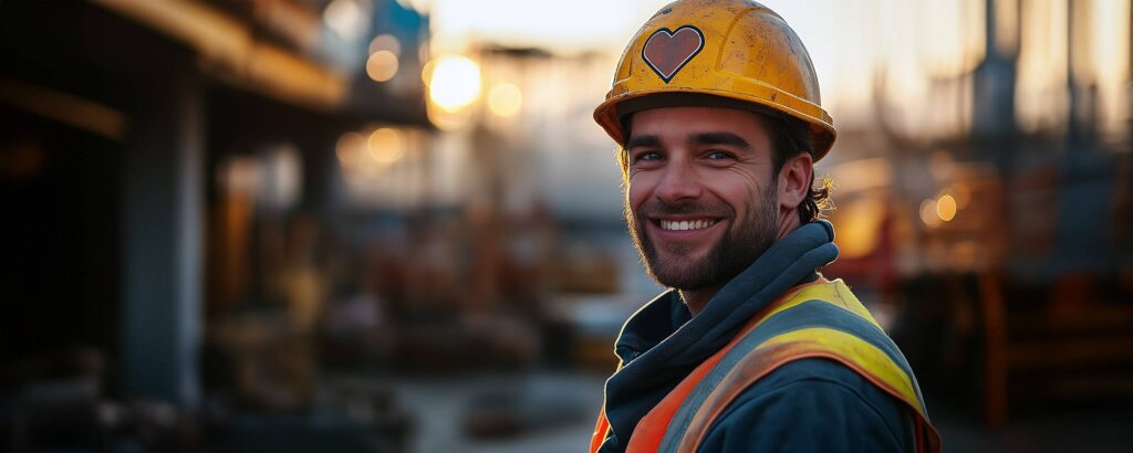 Construction worker with a heart on his helmet